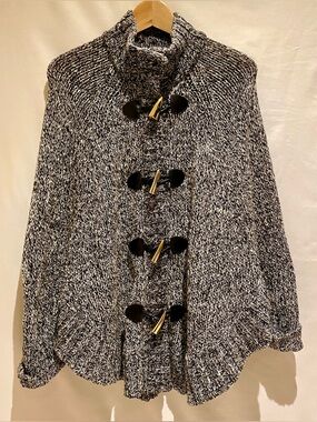MICHAEL Michael Kors Black and White Knit Toggle Poncho